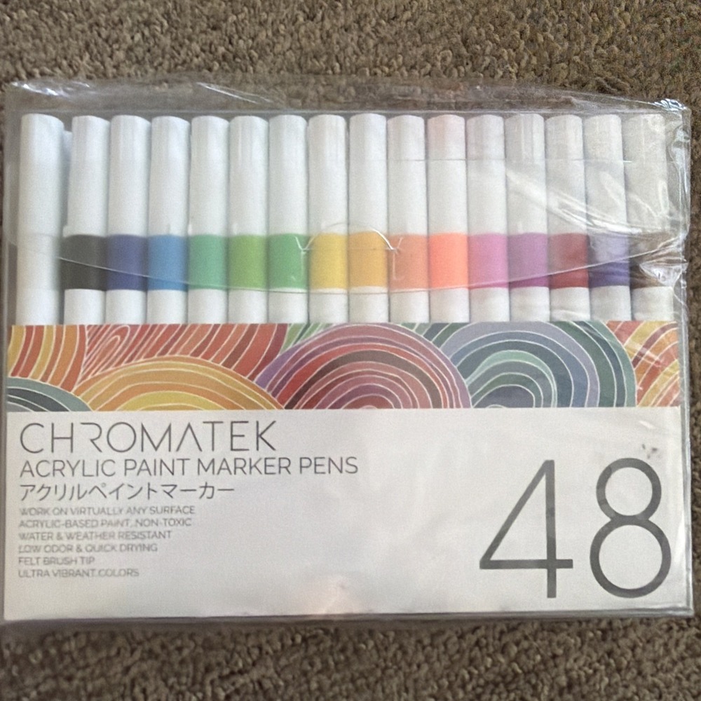 48 pc Set of CHROMATEK Acrylic Paint Pens for Rock, Glass, Wood, Plastic, Fabric